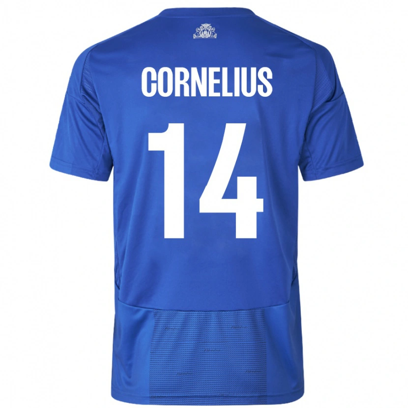 Danxen Bambino Maglia Andreas Cornelius #14 Bianco Blu Kit Gara Away 2024/25 Maglietta