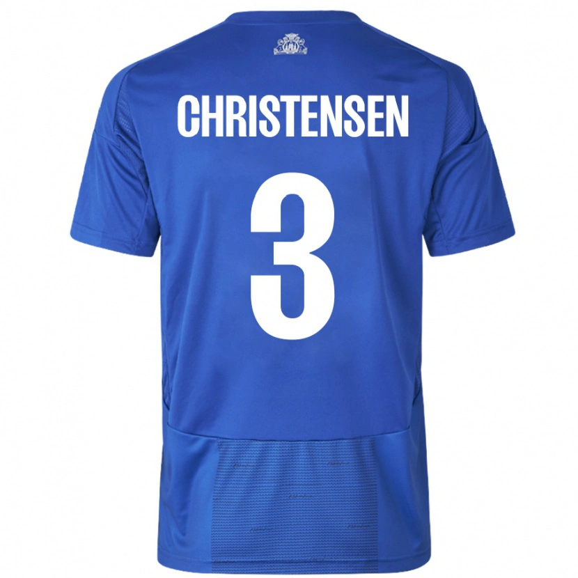 Danxen Bambino Maglia Sebastian Christensen #3 Bianco Blu Kit Gara Away 2024/25 Maglietta