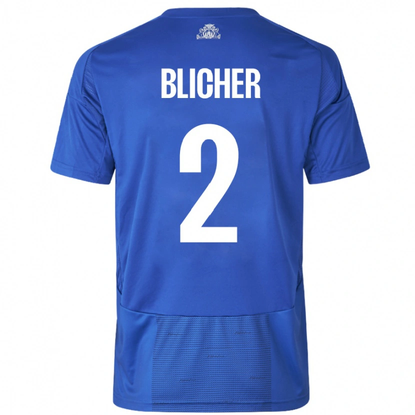Danxen Bambino Maglia Nicolai Blicher #2 Bianco Blu Kit Gara Away 2024/25 Maglietta