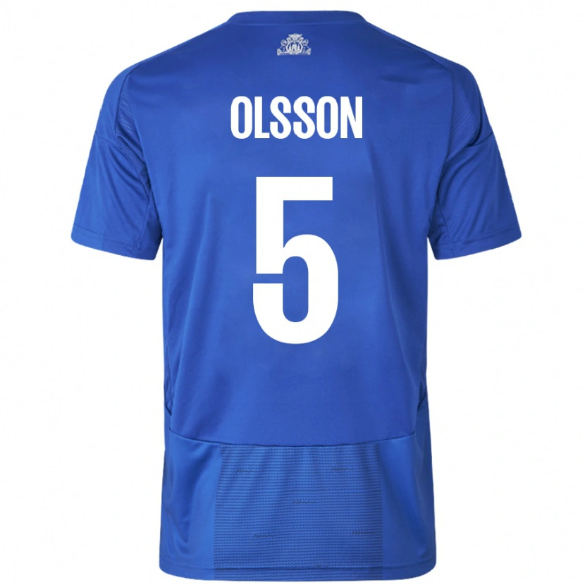 Danxen Bambino Maglia Cornelius Olsson #5 Bianco Blu Kit Gara Away 2024/25 Maglietta
