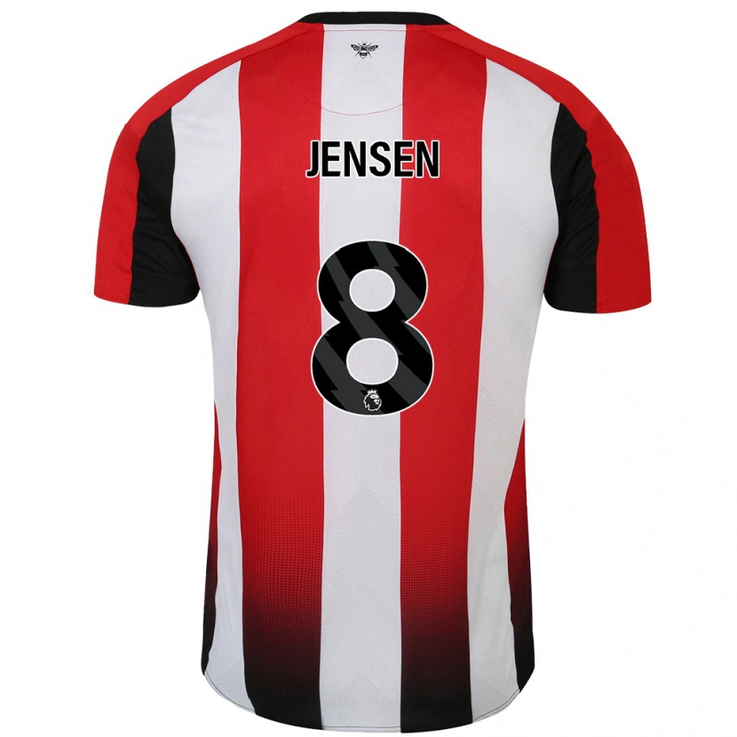 Danxen Uomo Maglia Mathias Jensen #8 Rosso Bianco Kit Gara Home 2024/25 Maglietta
