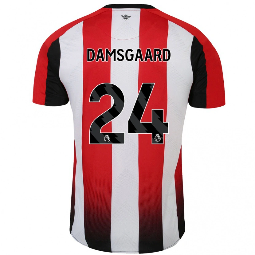 Danxen Uomo Maglia Mikkel Damsgaard #24 Rosso Bianco Kit Gara Home 2024/25 Maglietta