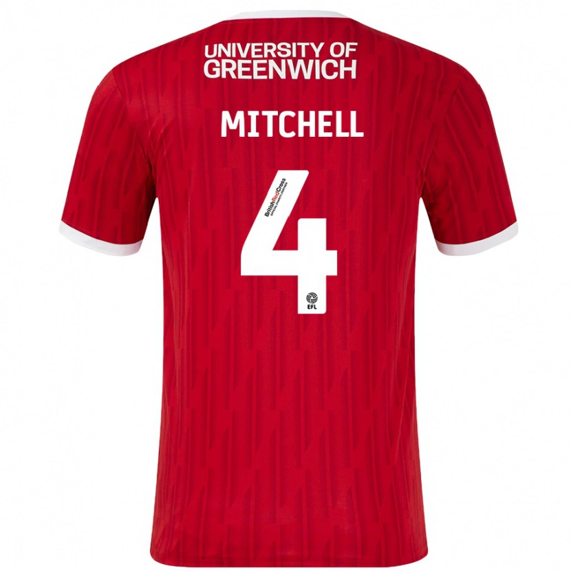Danxen Uomo Maglia Alex Mitchell #4 Rosso Bianco Kit Gara Home 2024/25 Maglietta