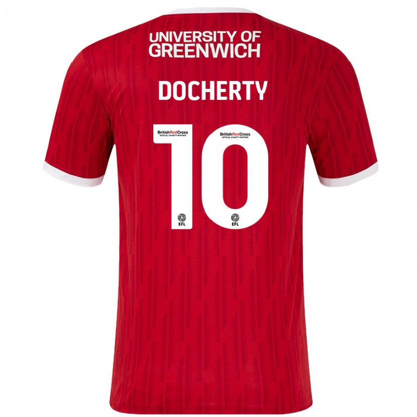 Danxen Uomo Maglia Greg Docherty #10 Rosso Bianco Kit Gara Home 2024/25 Maglietta