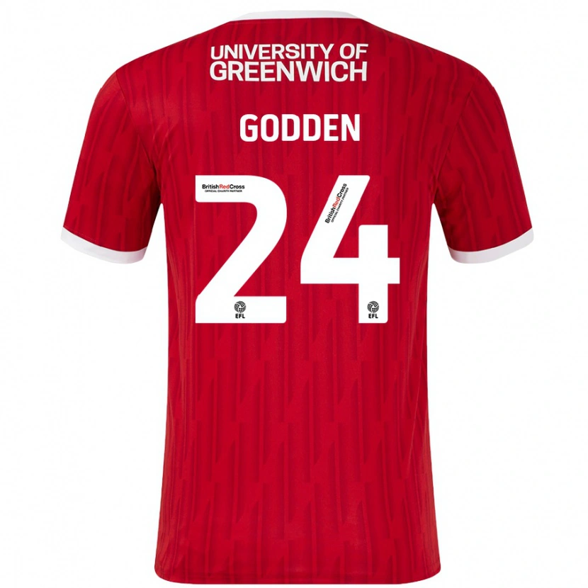 Danxen Uomo Maglia Matty Godden #24 Rosso Bianco Kit Gara Home 2024/25 Maglietta