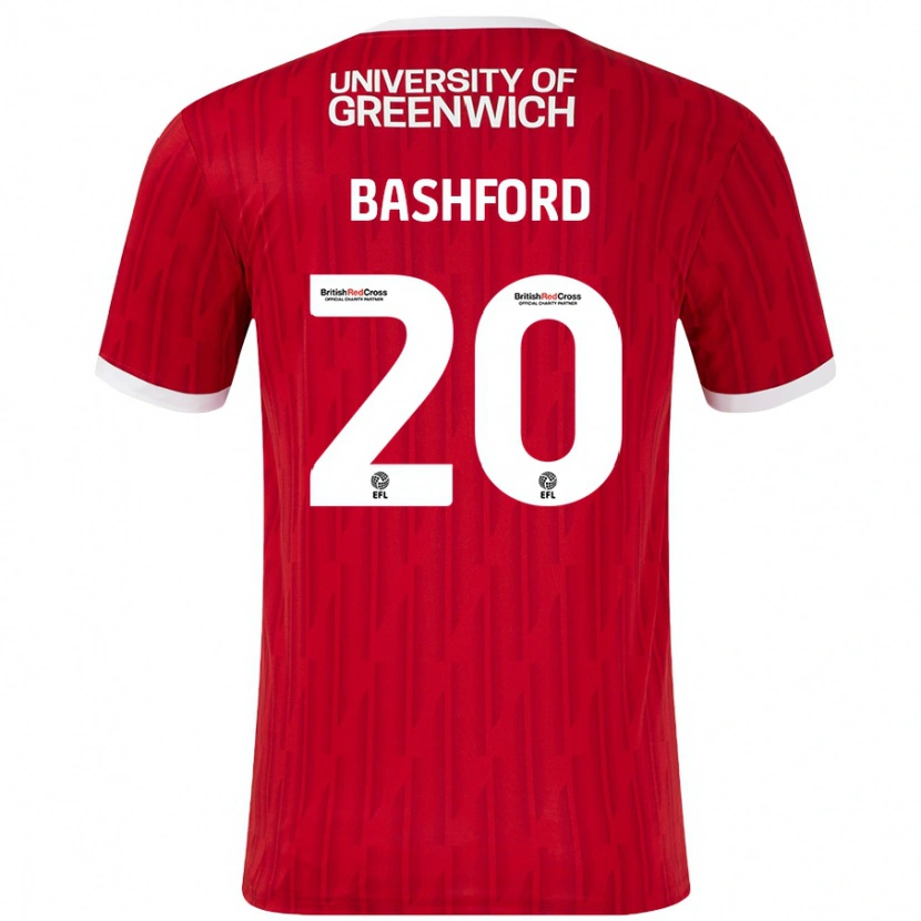 Danxen Uomo Maglia Mary Bashford #20 Rosso Bianco Kit Gara Home 2024/25 Maglietta