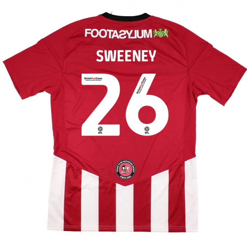 Danxen Uomo Maglia Pierce Sweeney #26 Rosso Bianco Kit Gara Home 2024/25 Maglietta