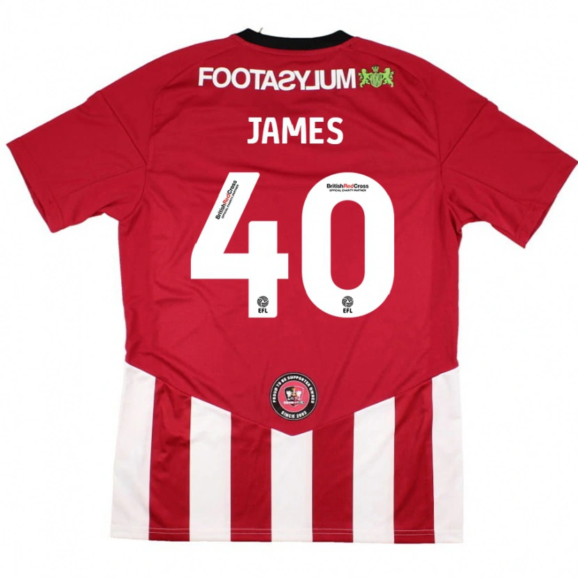 Danxen Uomo Maglia Ed James #40 Rosso Bianco Kit Gara Home 2024/25 Maglietta