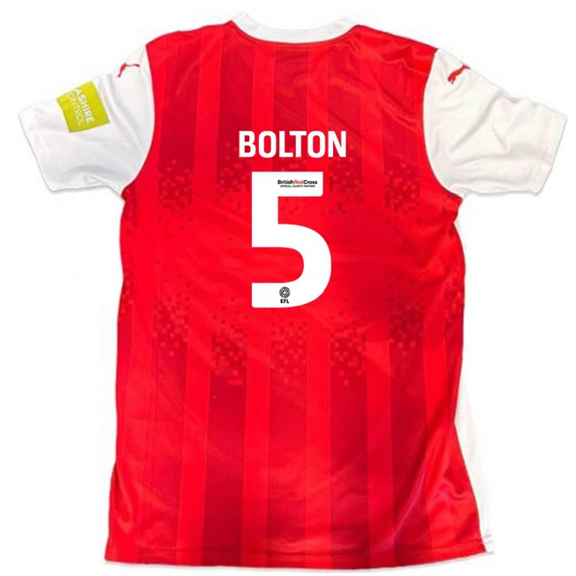 Danxen Uomo Maglia James Bolton #5 Rosso Bianco Kit Gara Home 2024/25 Maglietta