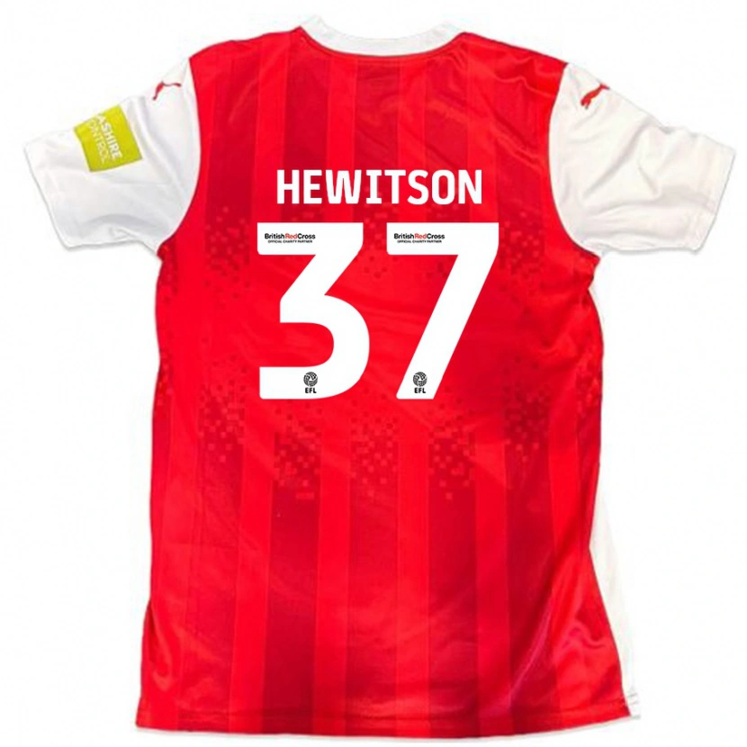 Danxen Uomo Maglia Luke Hewitson #37 Rosso Bianco Kit Gara Home 2024/25 Maglietta