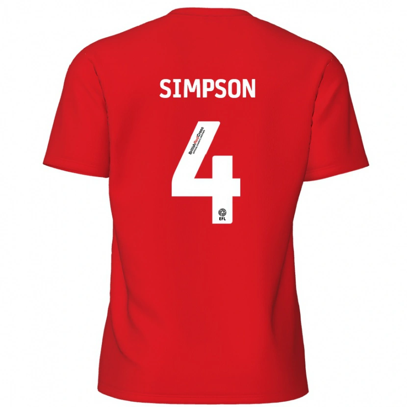 Danxen Uomo Maglia Jack Simpson #4 Rosso Kit Gara Home 2024/25 Maglietta