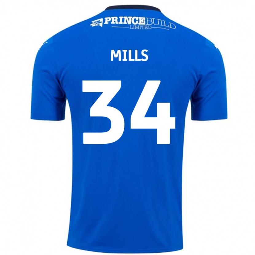 Danxen Uomo Maglia Harley Mills #34 Blu Bianco Kit Gara Home 2024/25 Maglietta