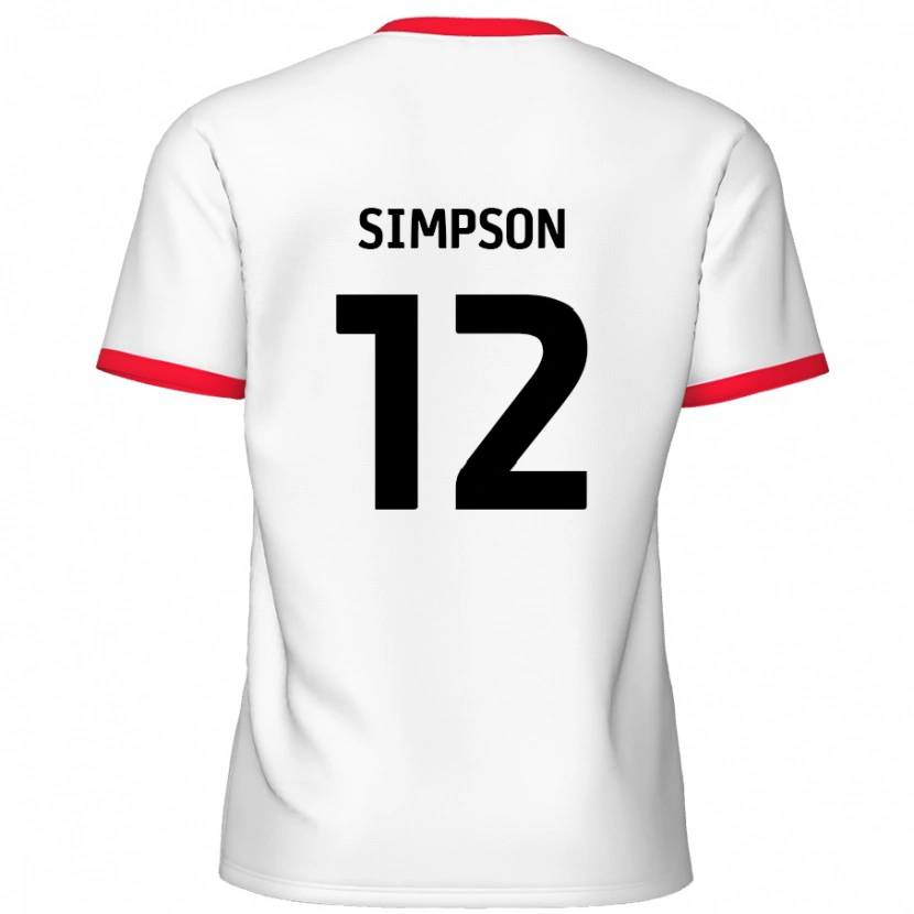 Danxen Uomo Maglia Tyreece Simpson #12 Bianco Rosso Kit Gara Home 2024/25 Maglietta