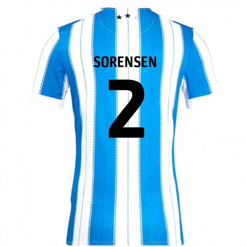 Danxen Uomo Maglia Lasse Sørensen #2 Blu Bianco Kit Gara Home 2024/25 Maglietta