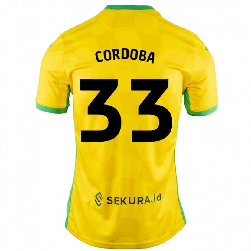 Danxen Uomo Maglia José Córdoba #33 Giallo Verde Kit Gara Home 2024/25 Maglietta