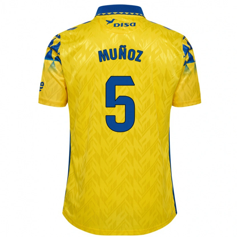 Danxen Uomo Maglia Javi Muñoz #5 Giallo Blu Kit Gara Home 2024/25 Maglietta