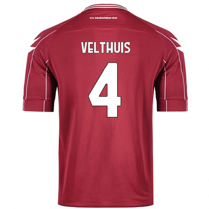 Danxen Uomo Maglia Tijs Velthuis #4 Borgogna Kit Gara Home 2024/25 Maglietta