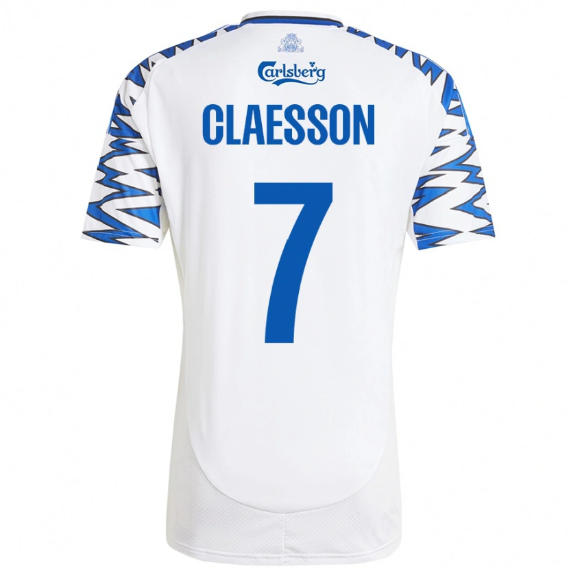 Danxen Uomo Maglia Viktor Claesson #7 Bianco Azzurro Kit Gara Home 2024/25 Maglietta