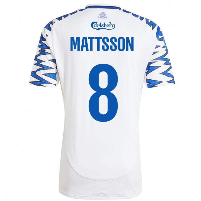 Danxen Uomo Maglia Magnus Mattsson #8 Bianco Azzurro Kit Gara Home 2024/25 Maglietta