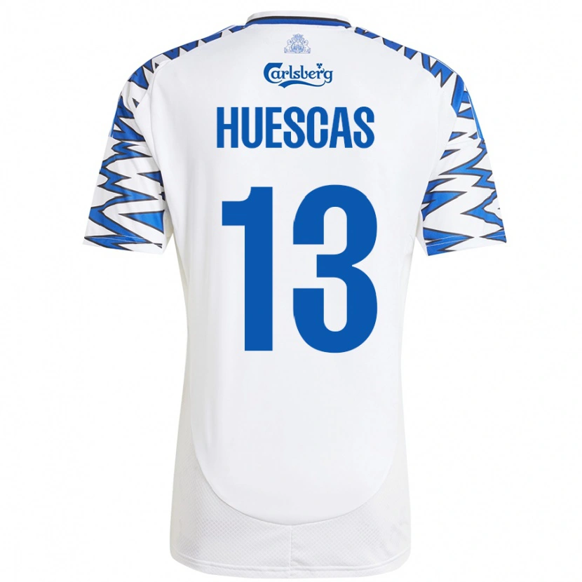 Danxen Uomo Maglia Rodrigo Huescas #13 Bianco Azzurro Kit Gara Home 2024/25 Maglietta