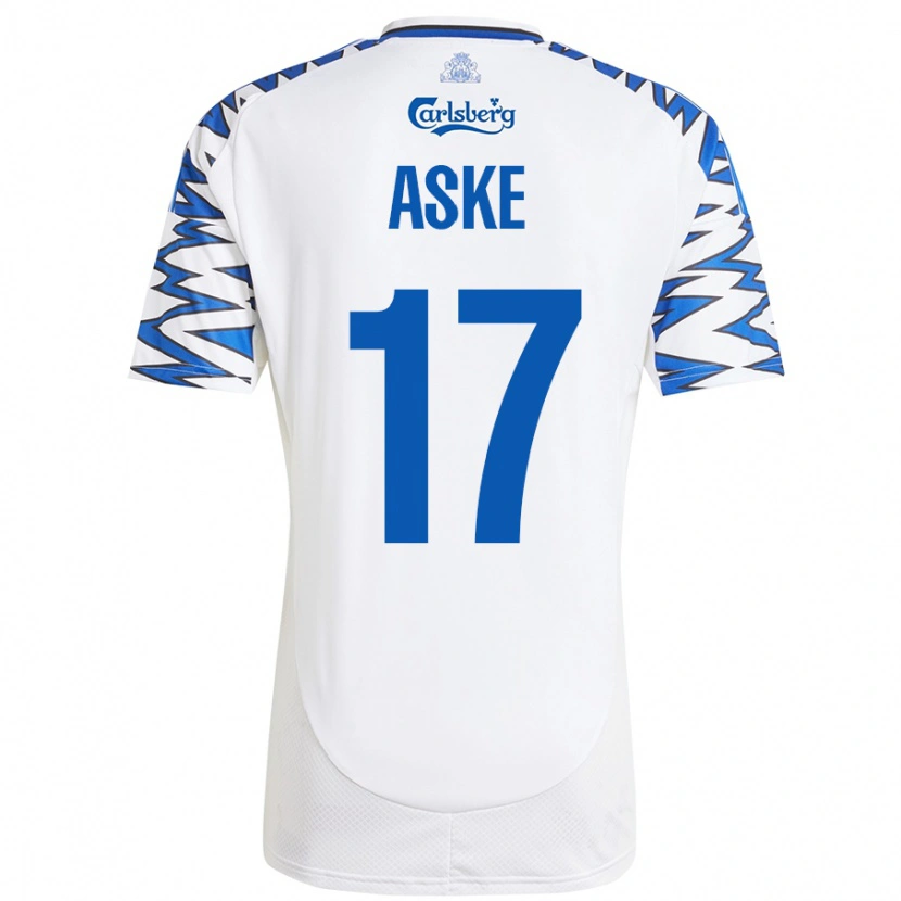 Danxen Uomo Maglia Aske Christensen #17 Bianco Azzurro Kit Gara Home 2024/25 Maglietta