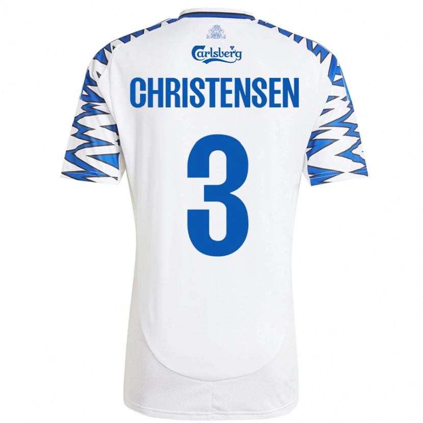 Danxen Uomo Maglia Sebastian Christensen #3 Bianco Azzurro Kit Gara Home 2024/25 Maglietta