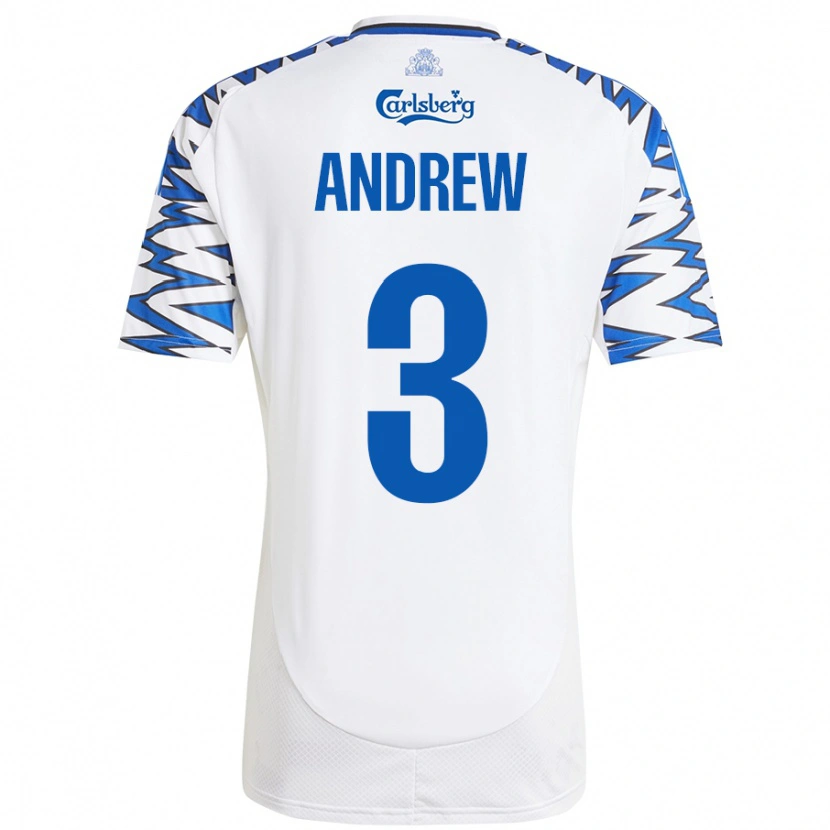 Danxen Uomo Maglia Tristan Andrew #3 Bianco Azzurro Kit Gara Home 2024/25 Maglietta