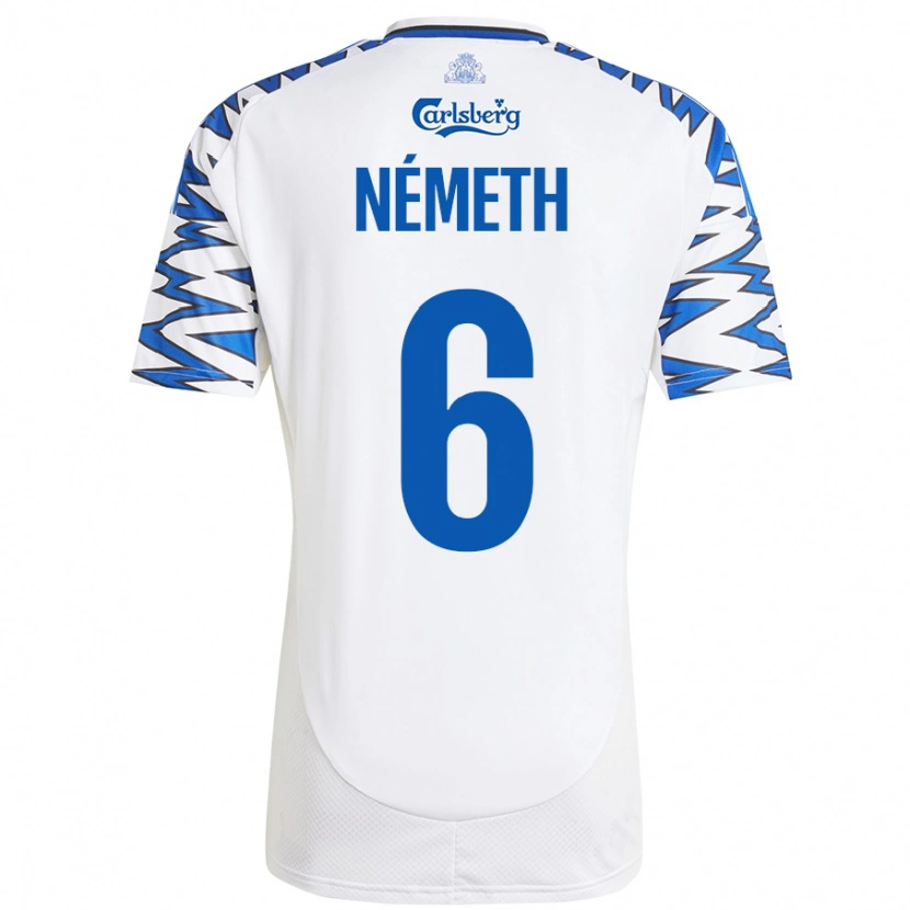 Danxen Uomo Maglia Hunor Németh #6 Bianco Azzurro Kit Gara Home 2024/25 Maglietta