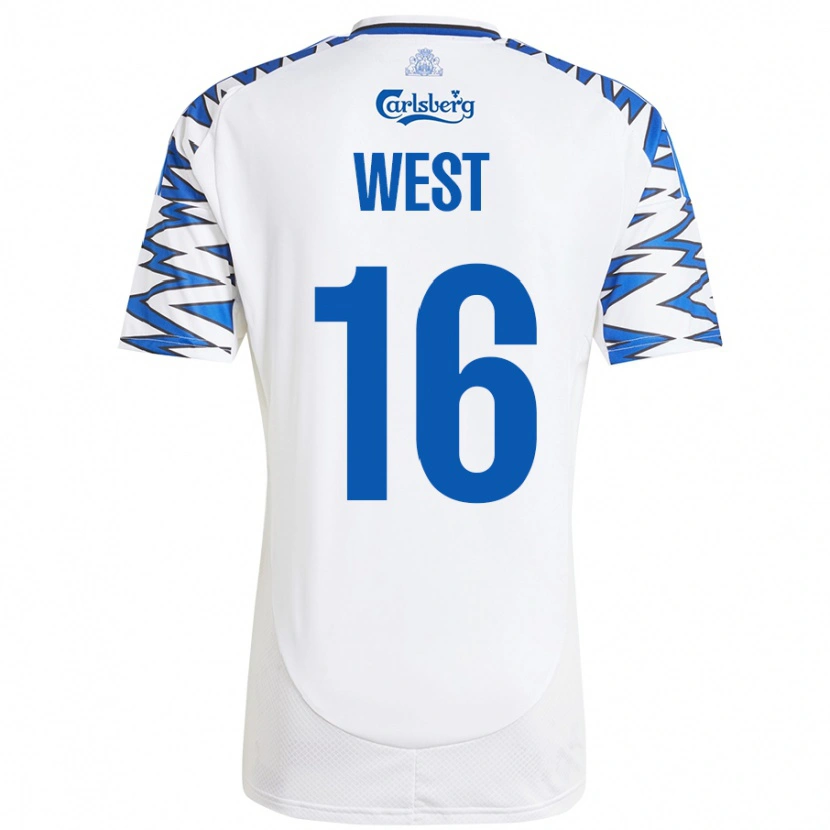 Danxen Uomo Maglia Liam West #16 Bianco Azzurro Kit Gara Home 2024/25 Maglietta