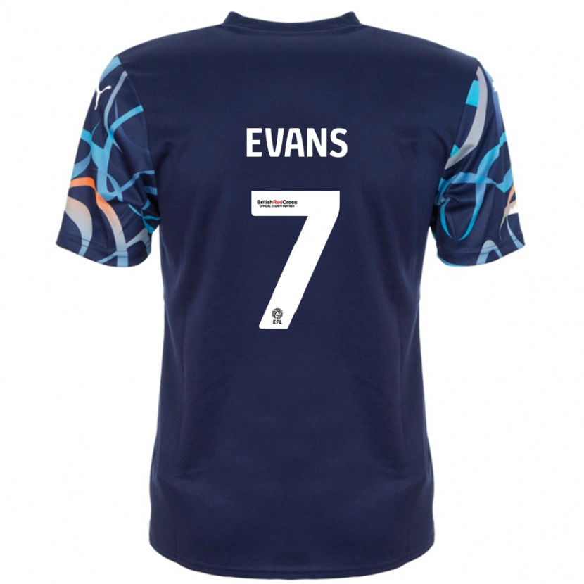 Danxen Uomo Maglia Lee Evans #7 Blu Navy Kit Gara Away 2024/25 Maglietta