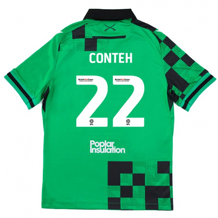 Danxen Uomo Maglia Kamil Conteh #22 Verde Nero Kit Gara Away 2024/25 Maglietta
