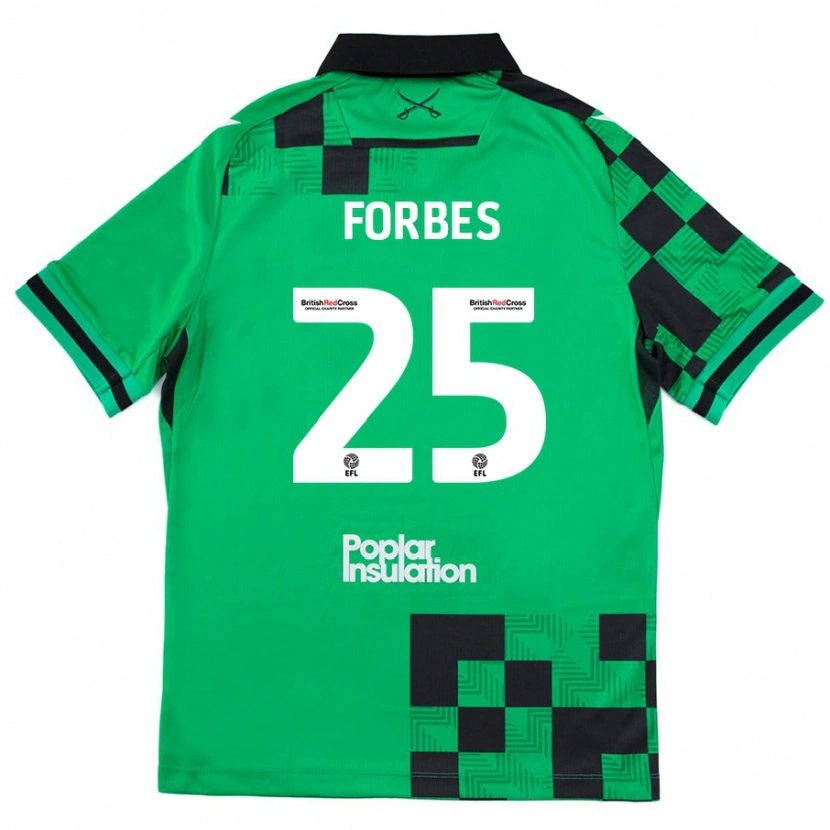 Danxen Uomo Maglia Michael Forbes #25 Verde Nero Kit Gara Away 2024/25 Maglietta
