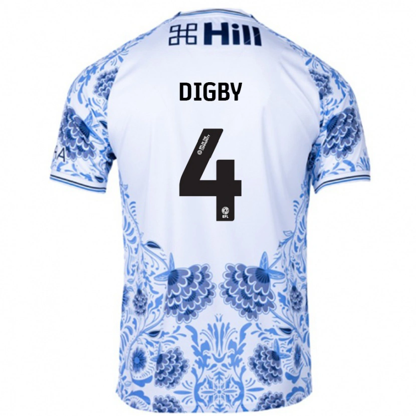 Danxen Uomo Maglia Paul Digby #4 Bianco Blu Kit Gara Away 2024/25 Maglietta