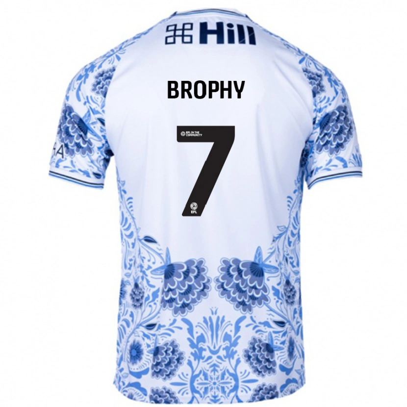 Danxen Uomo Maglia James Brophy #7 Bianco Blu Kit Gara Away 2024/25 Maglietta