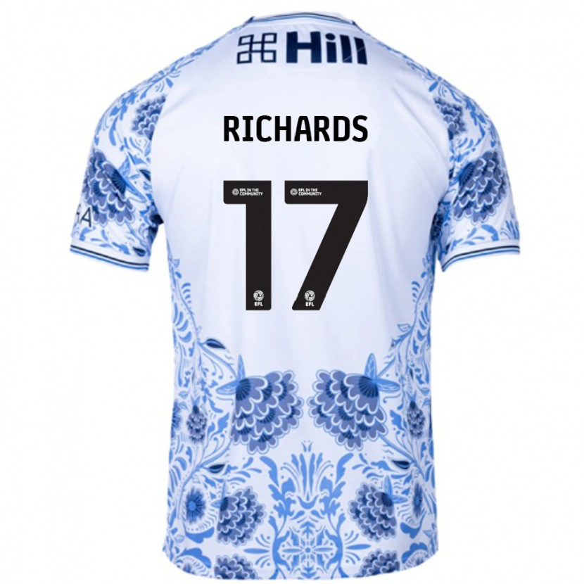 Danxen Uomo Maglia Taylor Richards #17 Bianco Blu Kit Gara Away 2024/25 Maglietta