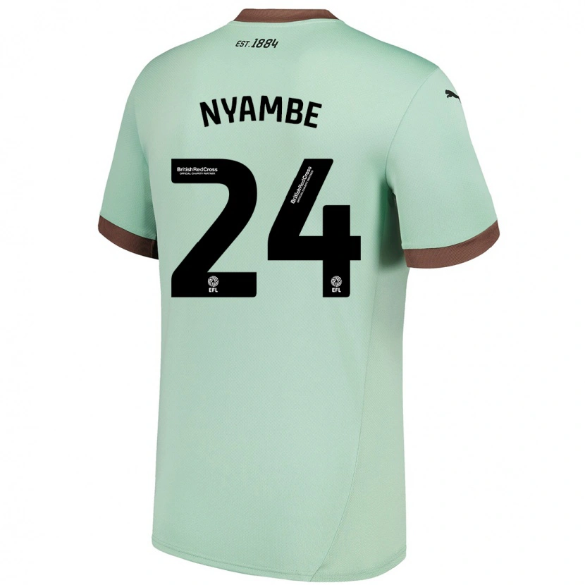 Danxen Uomo Maglia Ryan Nyambe #24 Verde Pallido Kit Gara Away 2024/25 Maglietta
