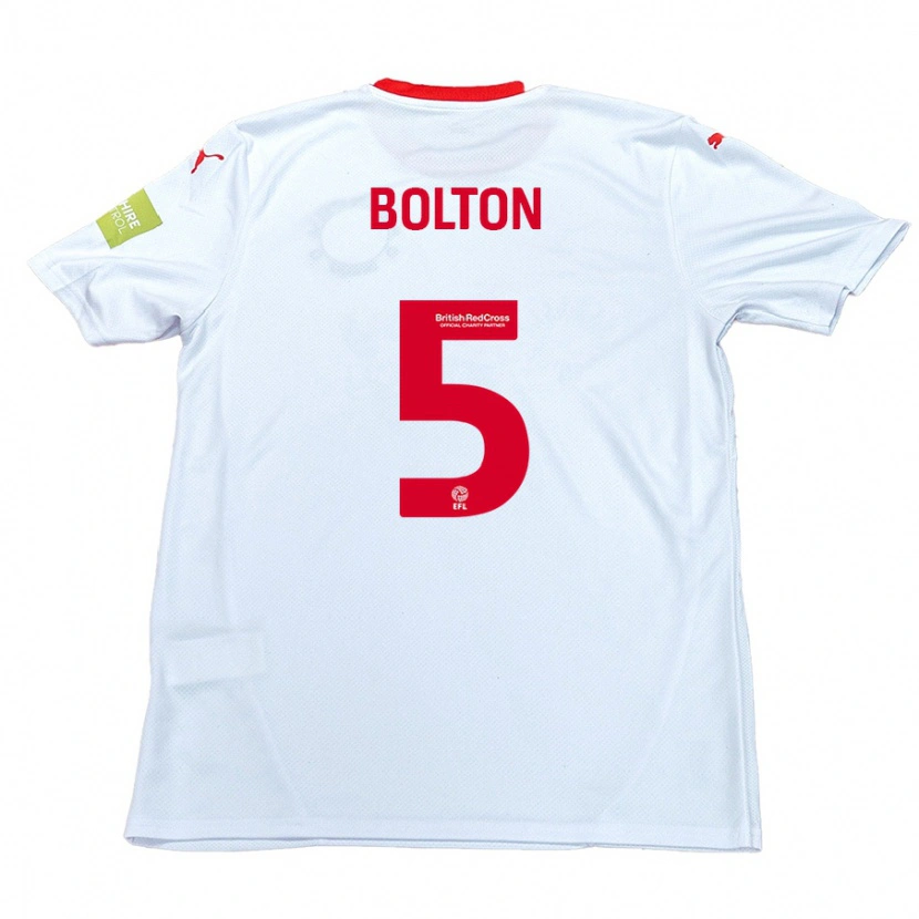 Danxen Uomo Maglia James Bolton #5 Bianco Kit Gara Away 2024/25 Maglietta
