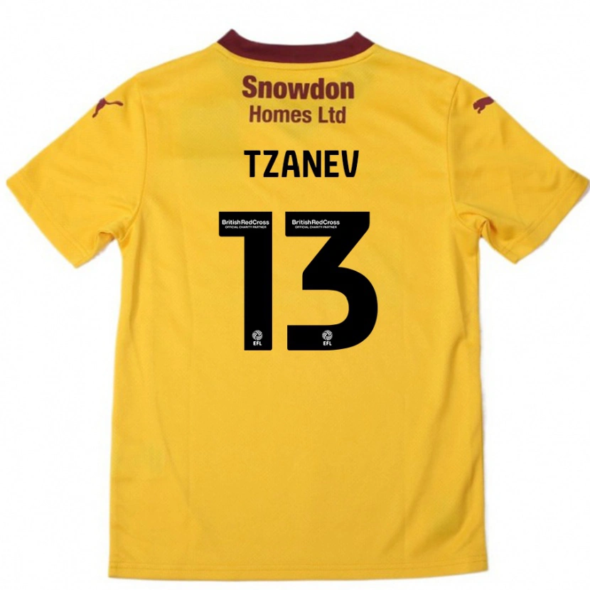 Danxen Uomo Maglia Nik Tzanev #13 Arancione Borgogna Kit Gara Away 2024/25 Maglietta