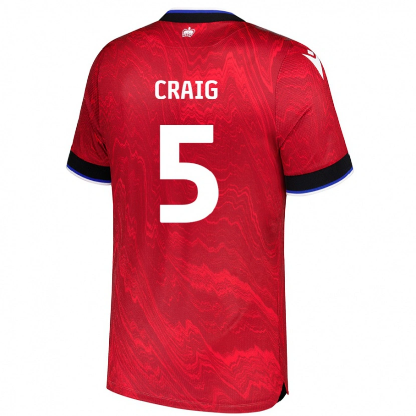 Danxen Uomo Maglia Michael Craig #5 Rosso Nero Kit Gara Away 2024/25 Maglietta