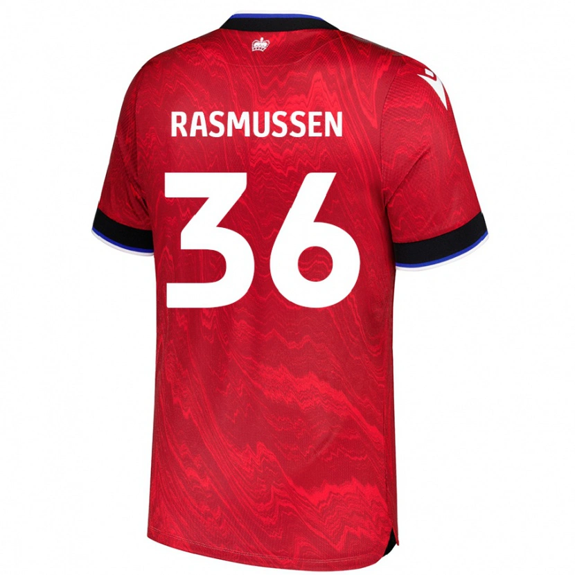 Danxen Uomo Maglia Tash Rasmussen #36 Rosso Nero Kit Gara Away 2024/25 Maglietta