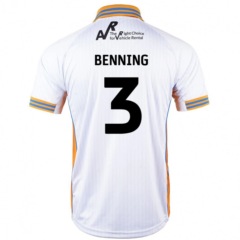 Danxen Uomo Maglia Mal Benning #3 Bianco Kit Gara Away 2024/25 Maglietta
