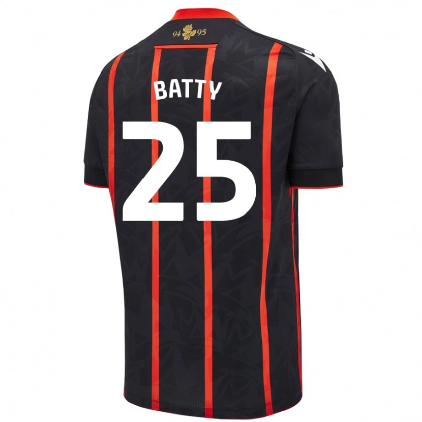 Danxen Uomo Maglia Jake Batty #25 Nero Rosso Kit Gara Away 2024/25 Maglietta