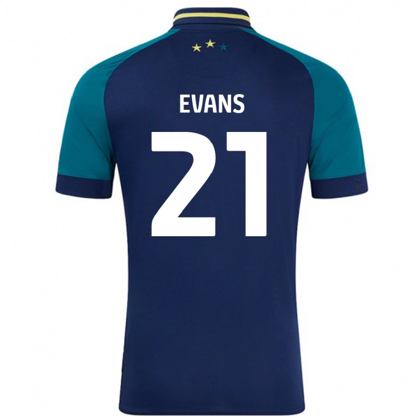 Danxen Uomo Maglia Antony Evans #21 Blu Navy Verde Scuro Kit Gara Away 2024/25 Maglietta