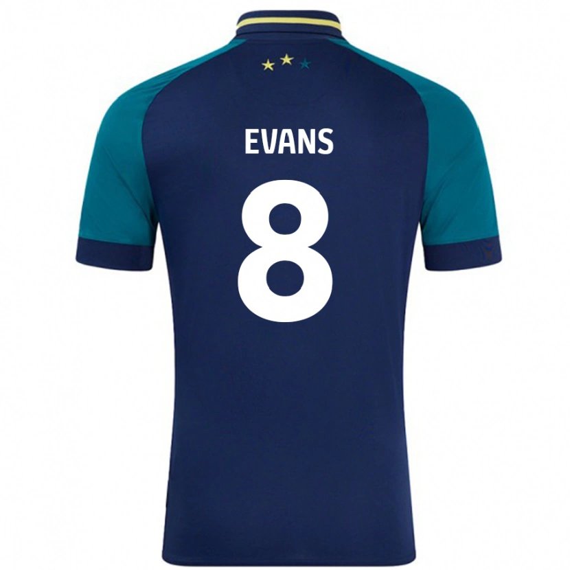 Danxen Uomo Maglia Charley Evans #8 Blu Navy Verde Scuro Kit Gara Away 2024/25 Maglietta