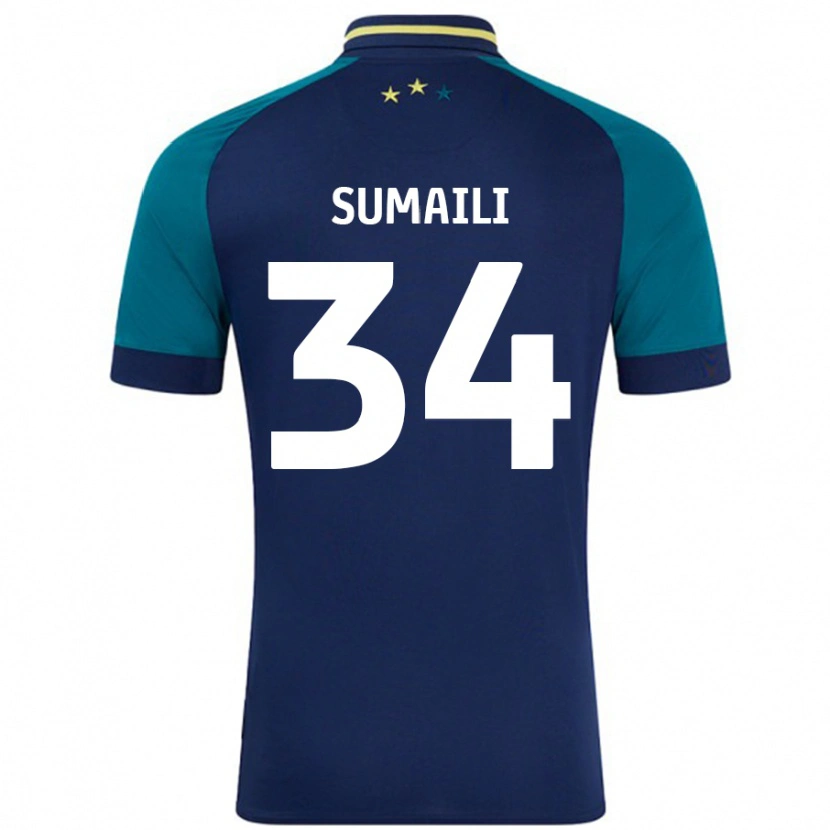 Danxen Uomo Maglia Falone Sumaili #34 Blu Navy Verde Scuro Kit Gara Away 2024/25 Maglietta