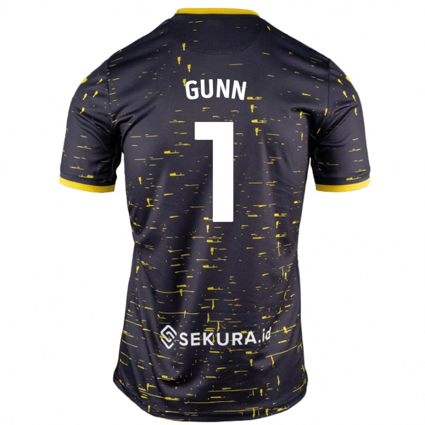 Danxen Uomo Maglia Angus Gunn #1 Nero Giallo Kit Gara Away 2024/25 Maglietta