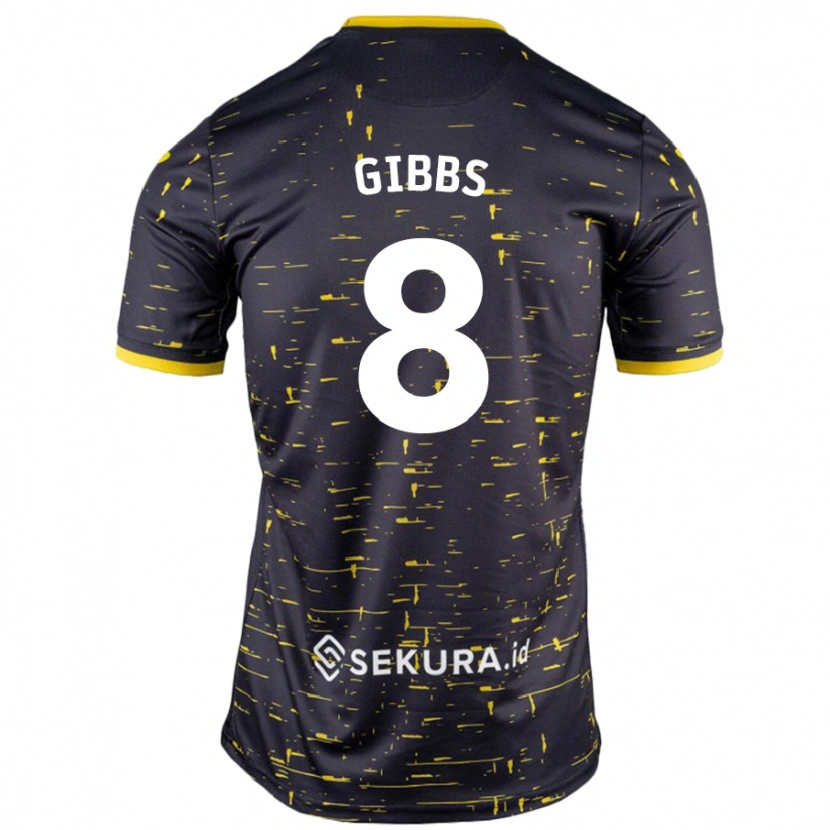 Danxen Uomo Maglia Liam Gibbs #8 Nero Giallo Kit Gara Away 2024/25 Maglietta