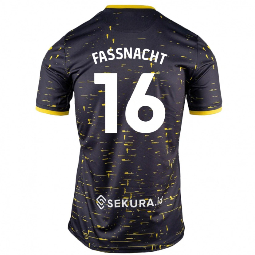 Danxen Uomo Maglia Christian Fassnacht #16 Nero Giallo Kit Gara Away 2024/25 Maglietta