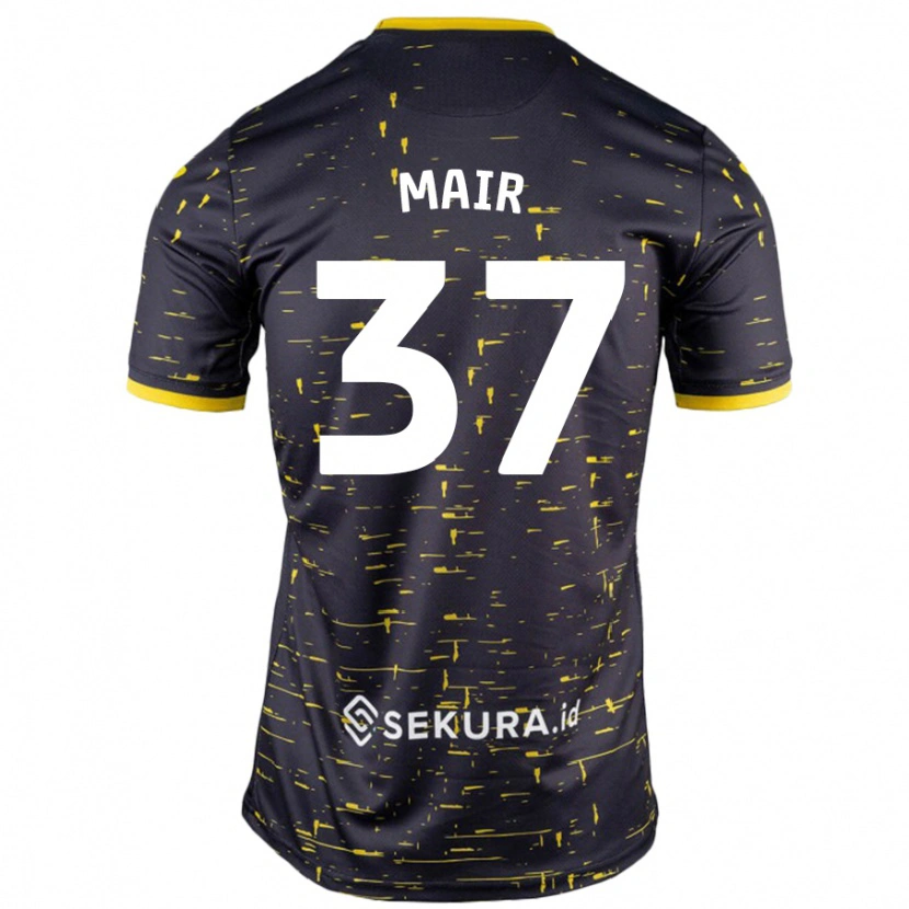 Danxen Uomo Maglia Archie Mair #37 Nero Giallo Kit Gara Away 2024/25 Maglietta