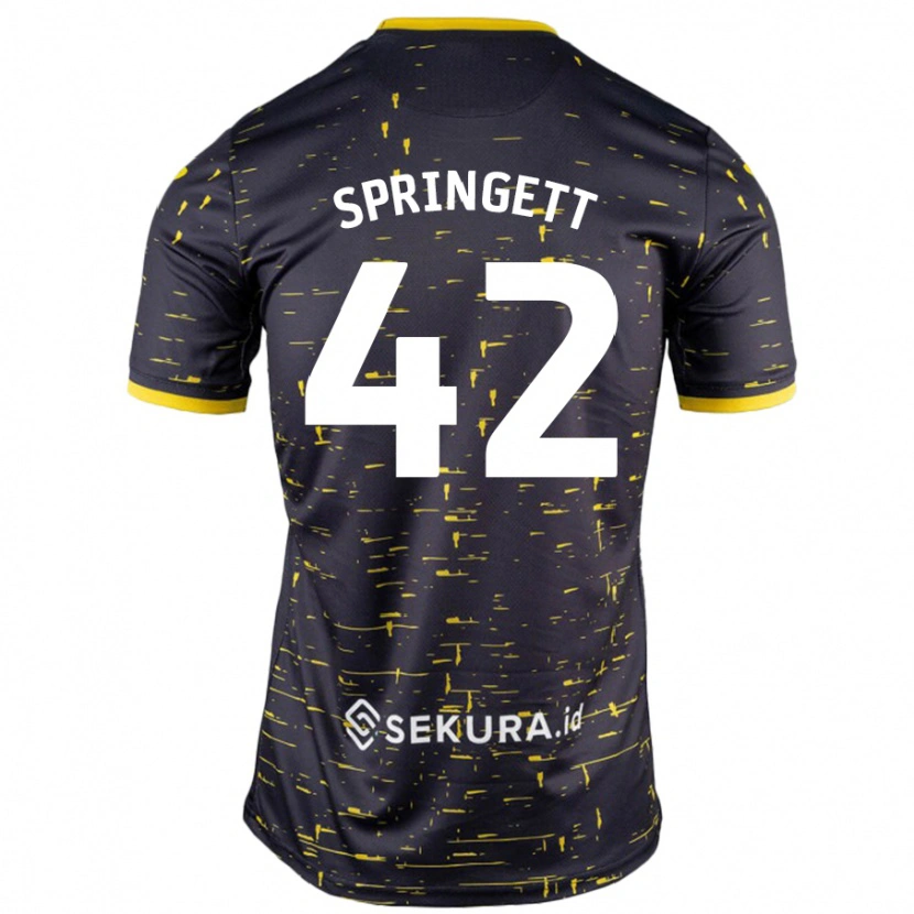 Danxen Uomo Maglia Tony Springett #42 Nero Giallo Kit Gara Away 2024/25 Maglietta